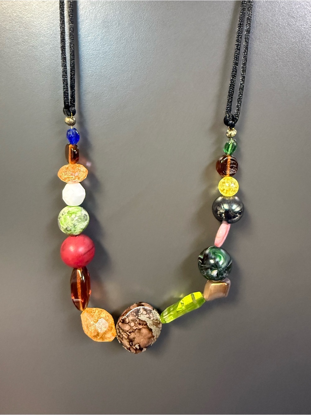Contemporary Handmade Multicolor Bead Statement 24”- 29” Necklace